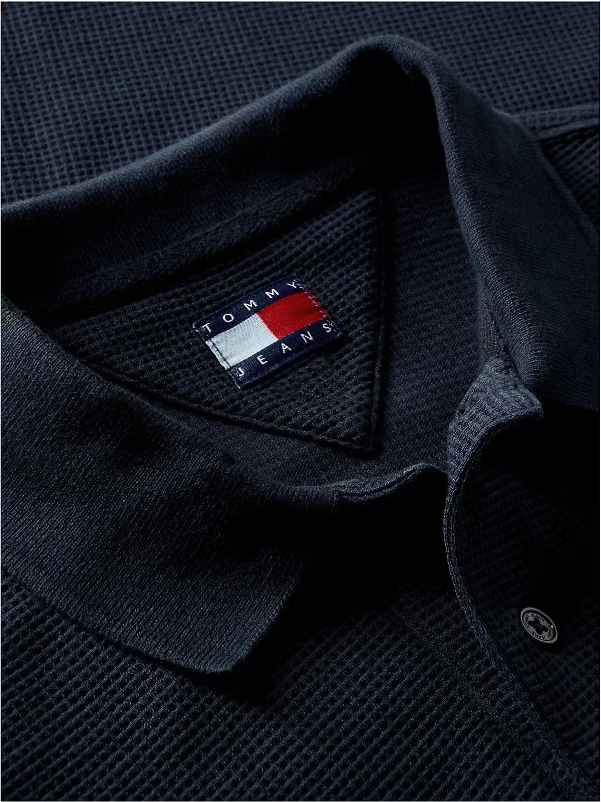 Tommy Jeans Washed Waffle Knit Polo Shirt - Navy