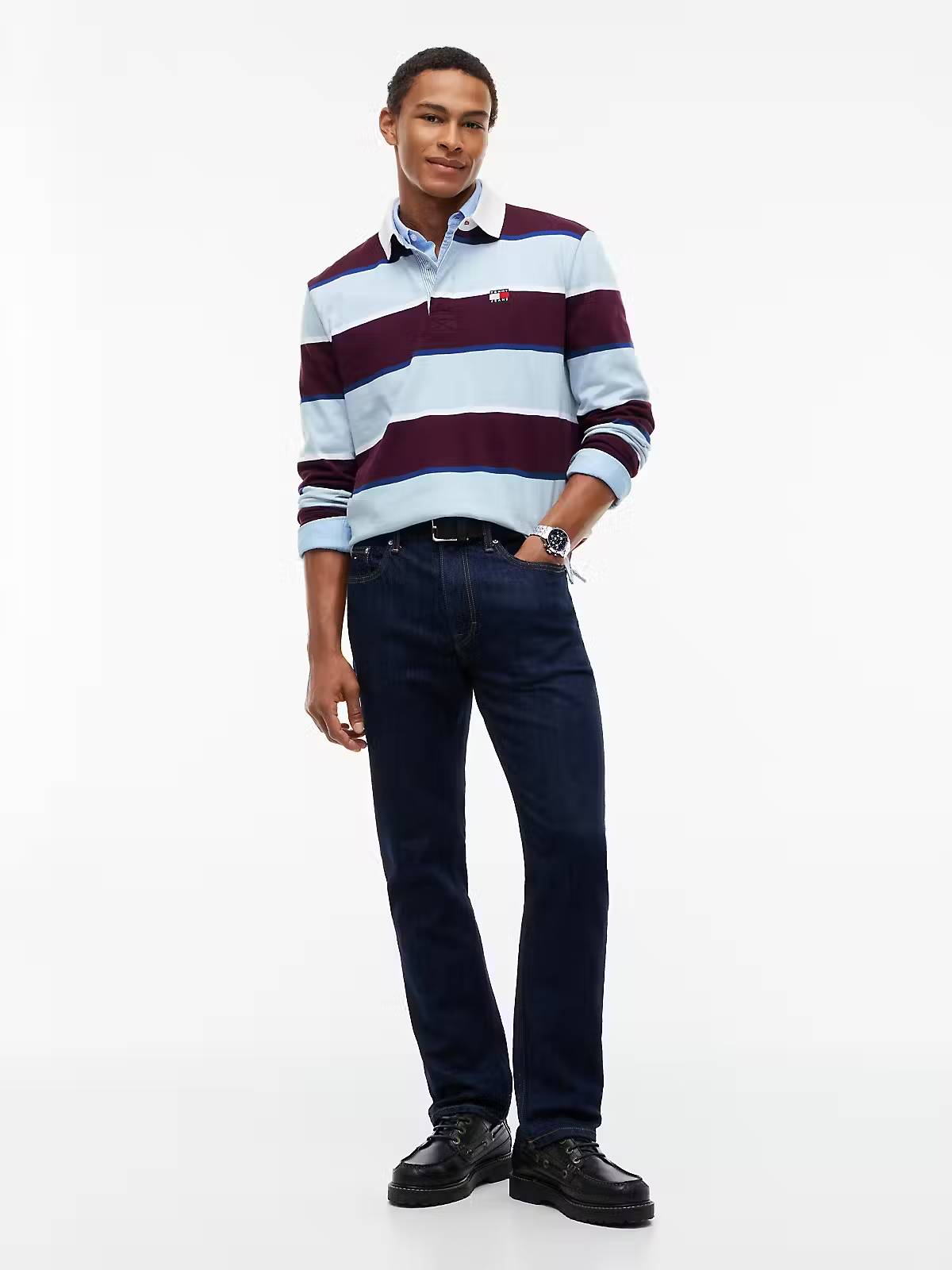Tommy Jeans Relaxed Fit Striped Rugby Shirt – Berry