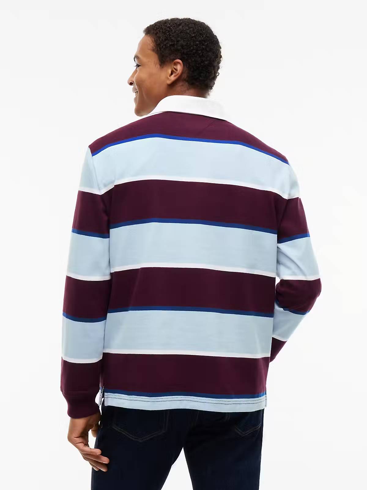 Tommy Jeans Relaxed Fit Striped Rugby Shirt – Berry