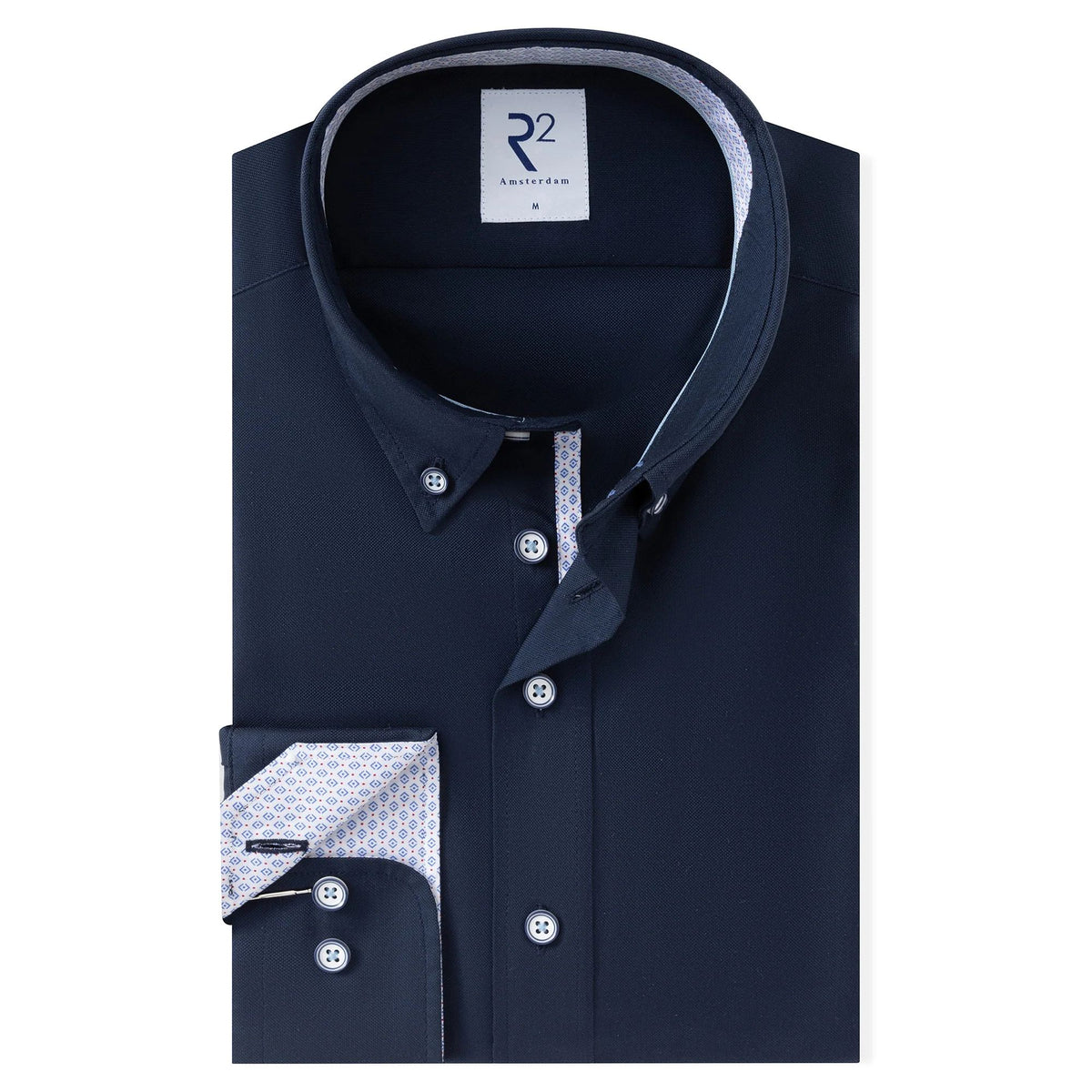 R2 Amsterdam Dobby Cotton Stretch Shirt – Navy