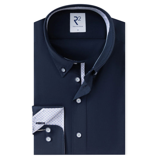 R2 Amsterdam Dobby Cotton Stretch Shirt – Navy