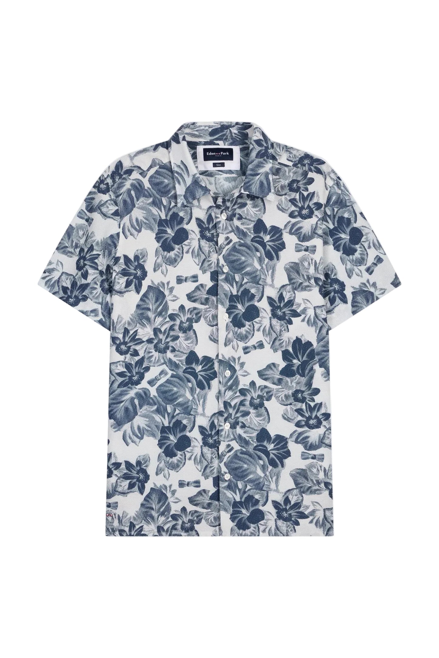 Eden Park Navy Floral Cotton Piqué Short Sleeve Shirt