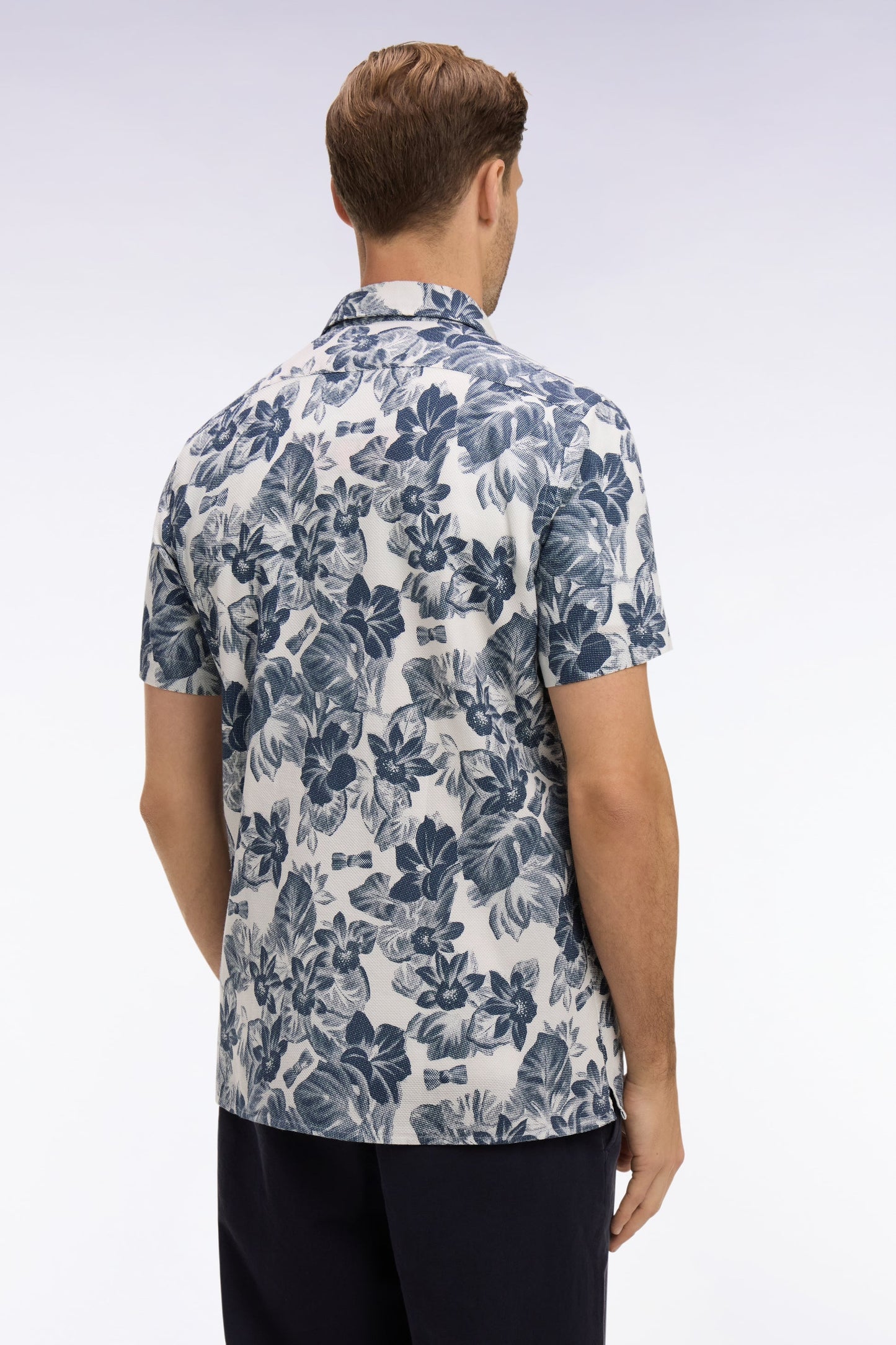 Eden Park Navy Floral Cotton Piqué Short Sleeve Shirt
