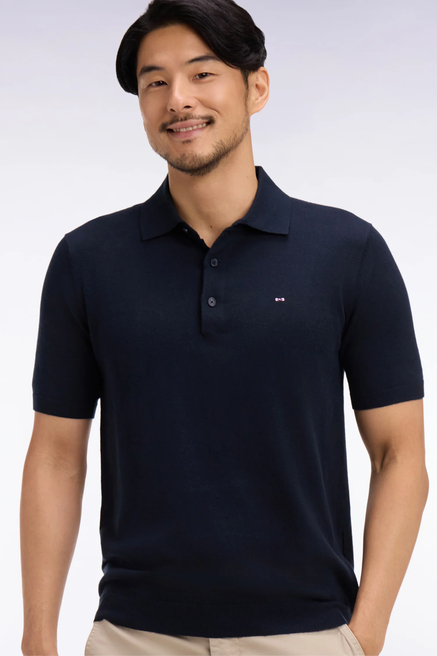 Eden Park Short-sleeved polo collar sweater in cotton and silk blend