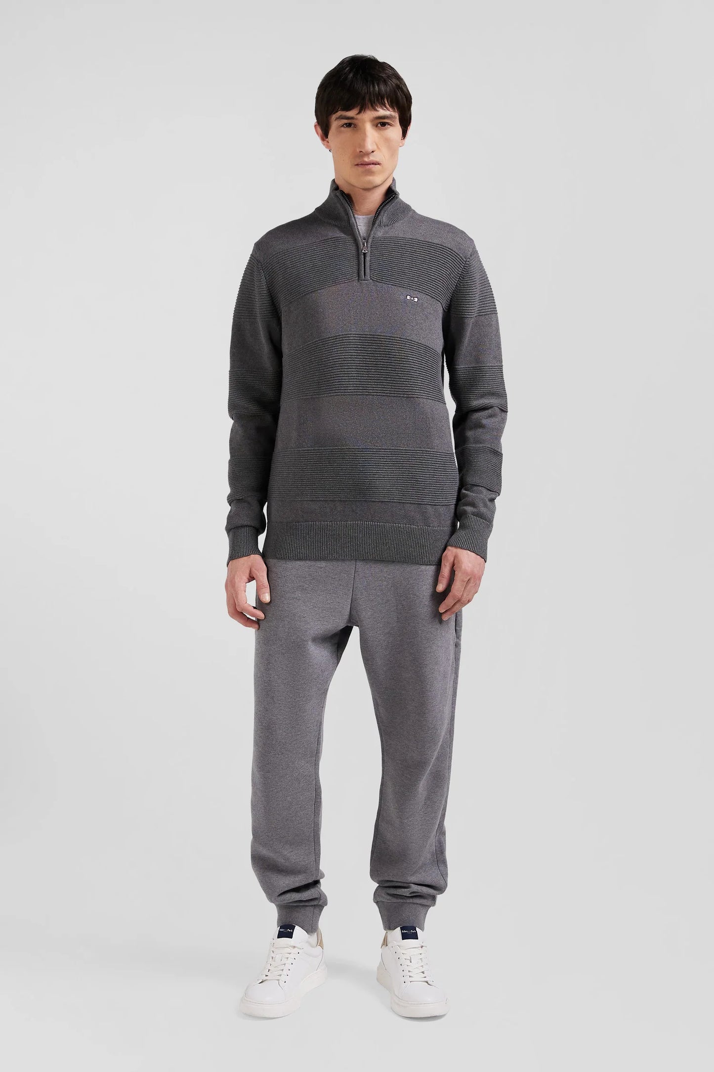 Cotton half-zip jumper with knit details