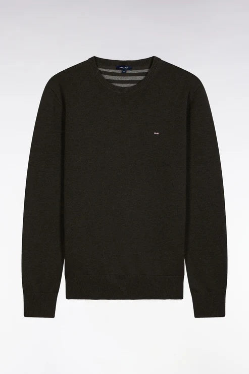 Round-neck sweater in burgundy wool and cotton