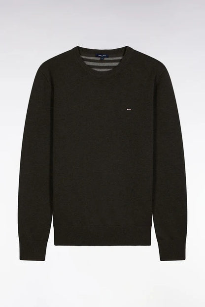 Round-neck sweater in burgundy wool and cotton