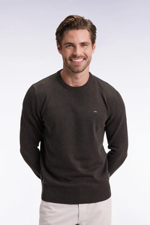 Round-neck sweater in burgundy wool and cotton