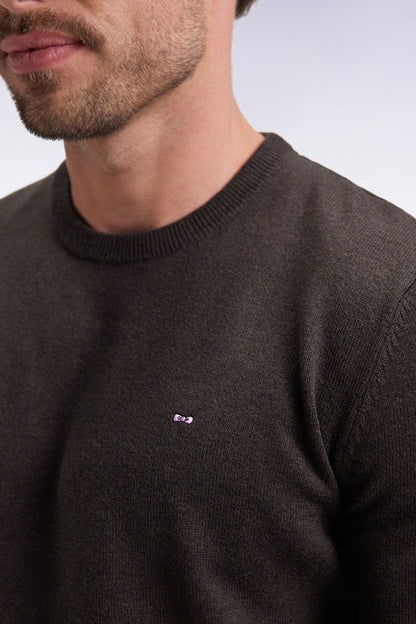 Round-neck sweater in burgundy wool and cotton