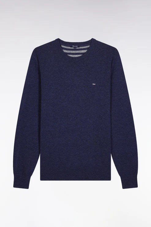 Round-neck sweater in burgundy wool and cotton