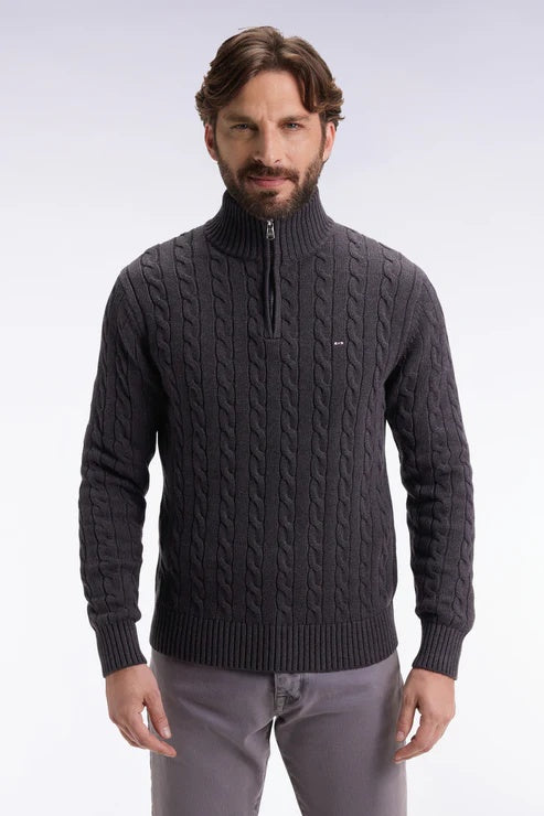 Wool Cable Knit Half Zip