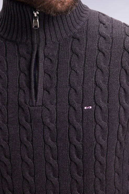 Wool Cable Knit Half Zip