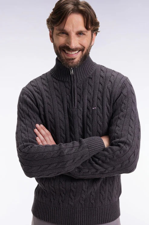 Wool Cable Knit Half Zip
