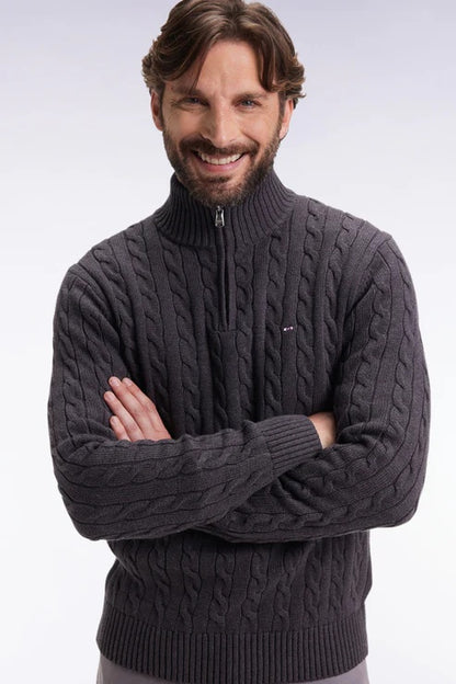 Wool Cable Knit Half Zip