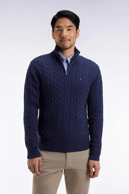 Wool Cable Knit Half Zip