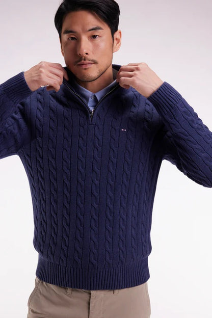 Wool Cable Knit Half Zip