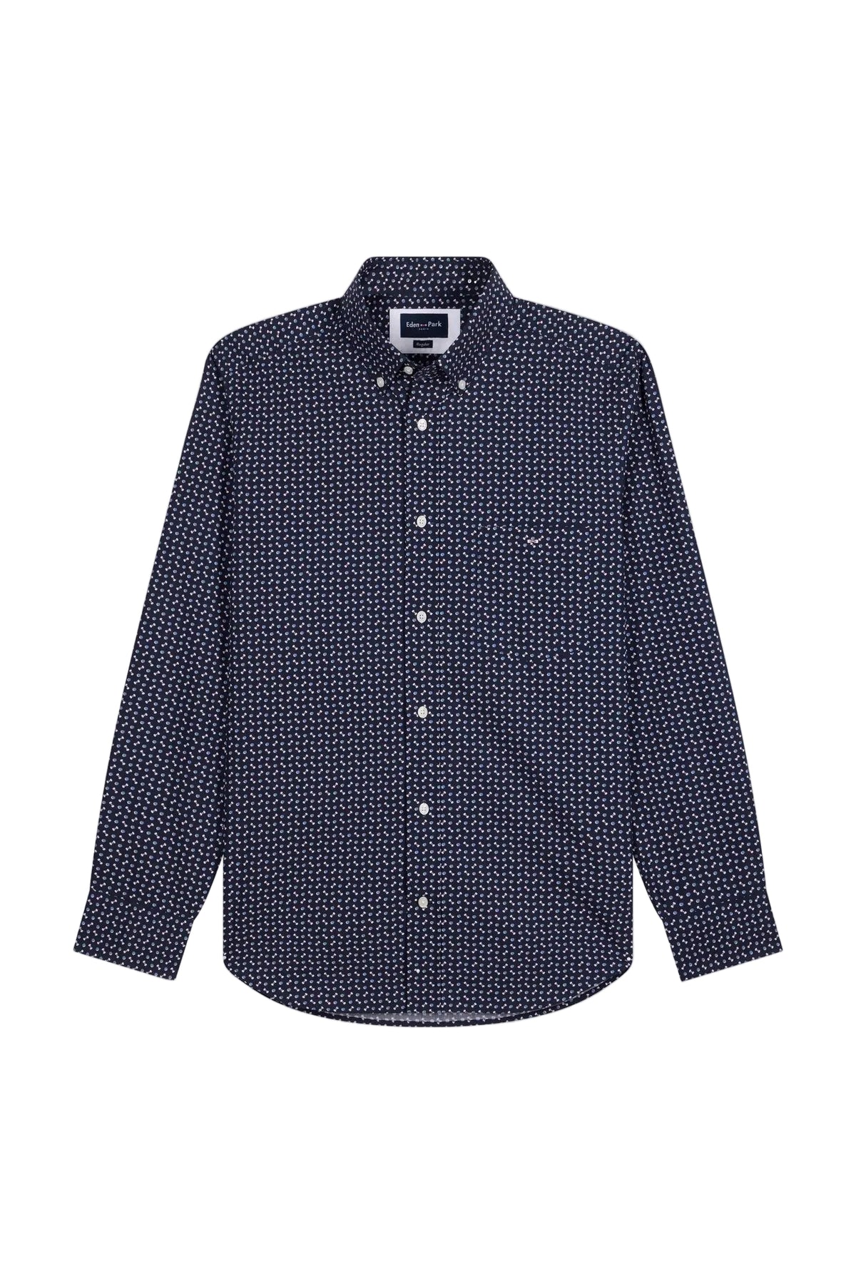 Eden Park Cotton Poplin Shirt With Micro Patterns - Navy