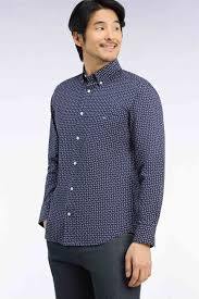 Eden Park Cotton Poplin Shirt With Micro Patterns - Navy