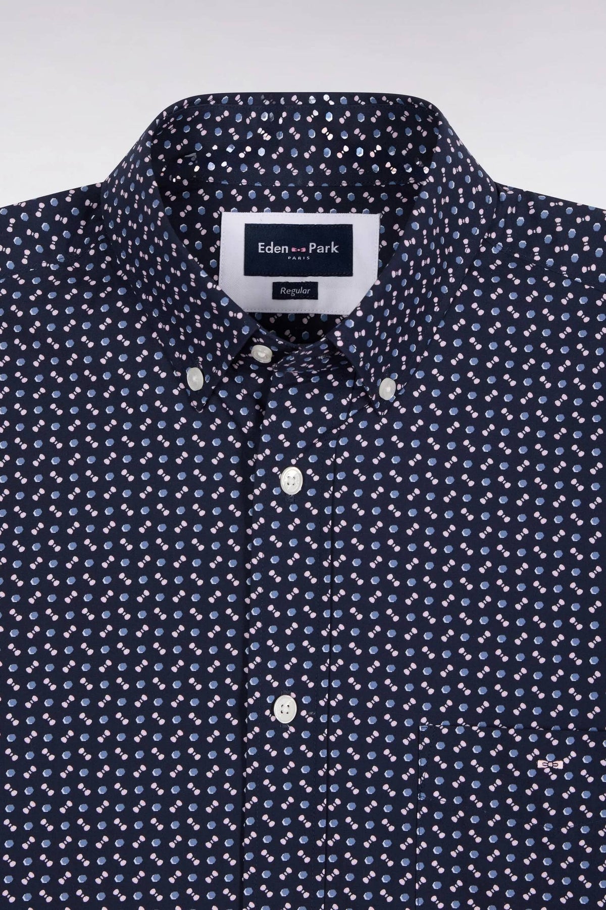 Eden Park Cotton Poplin Shirt With Micro Patterns - Navy
