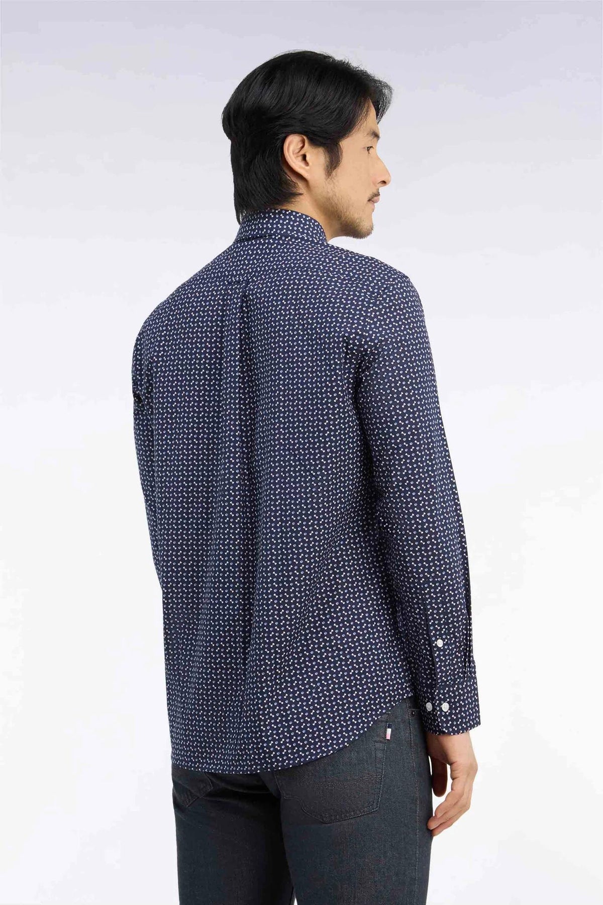 Eden Park Cotton Poplin Shirt With Micro Patterns - Navy