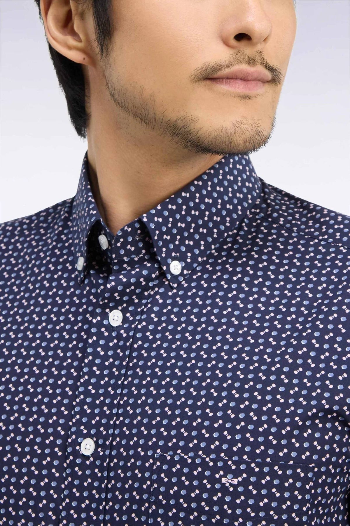 Eden Park Cotton Poplin Shirt With Micro Patterns - Navy