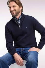 Eden Park Wool Cotton Half Zip Sweater - Navy