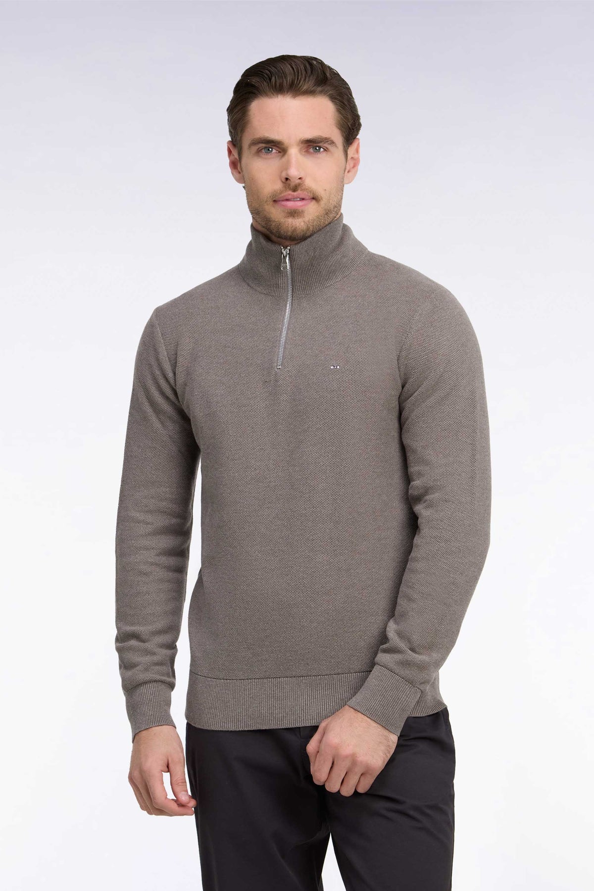 Eden Park Cotton Trucker Half-Zip Sweater – Brown