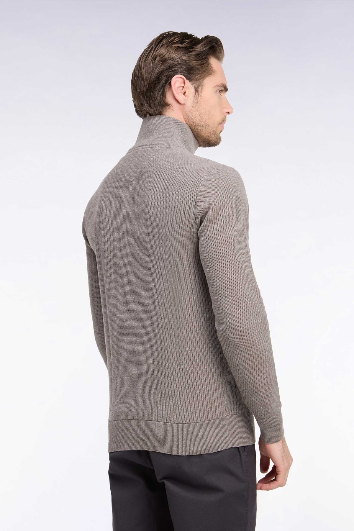 Eden Park Cotton Trucker Half-Zip Sweater – Brown