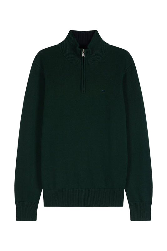 Eden Park Cotton Trucker Half-Zip Sweater – Forest Green