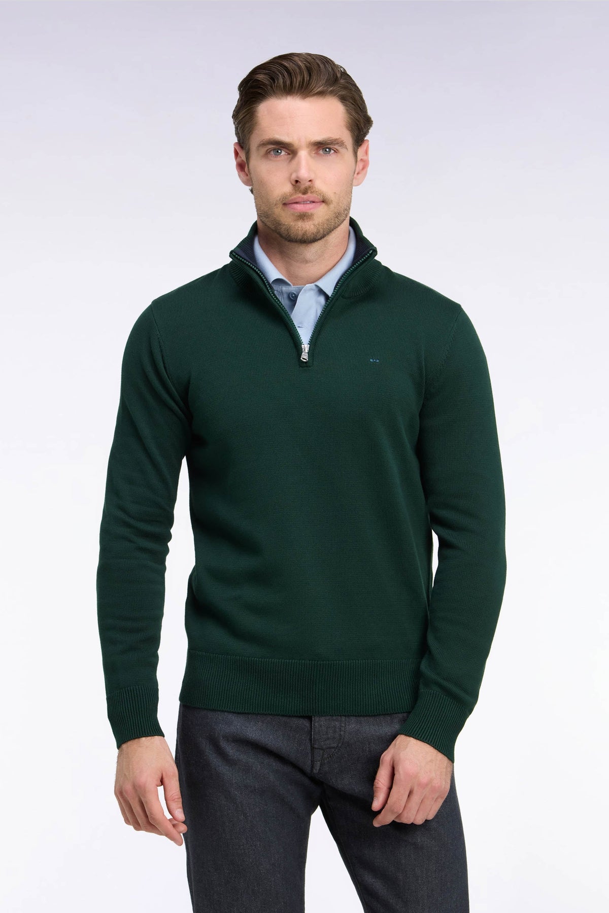 Eden Park Cotton Trucker Half-Zip Sweater – Forest Green