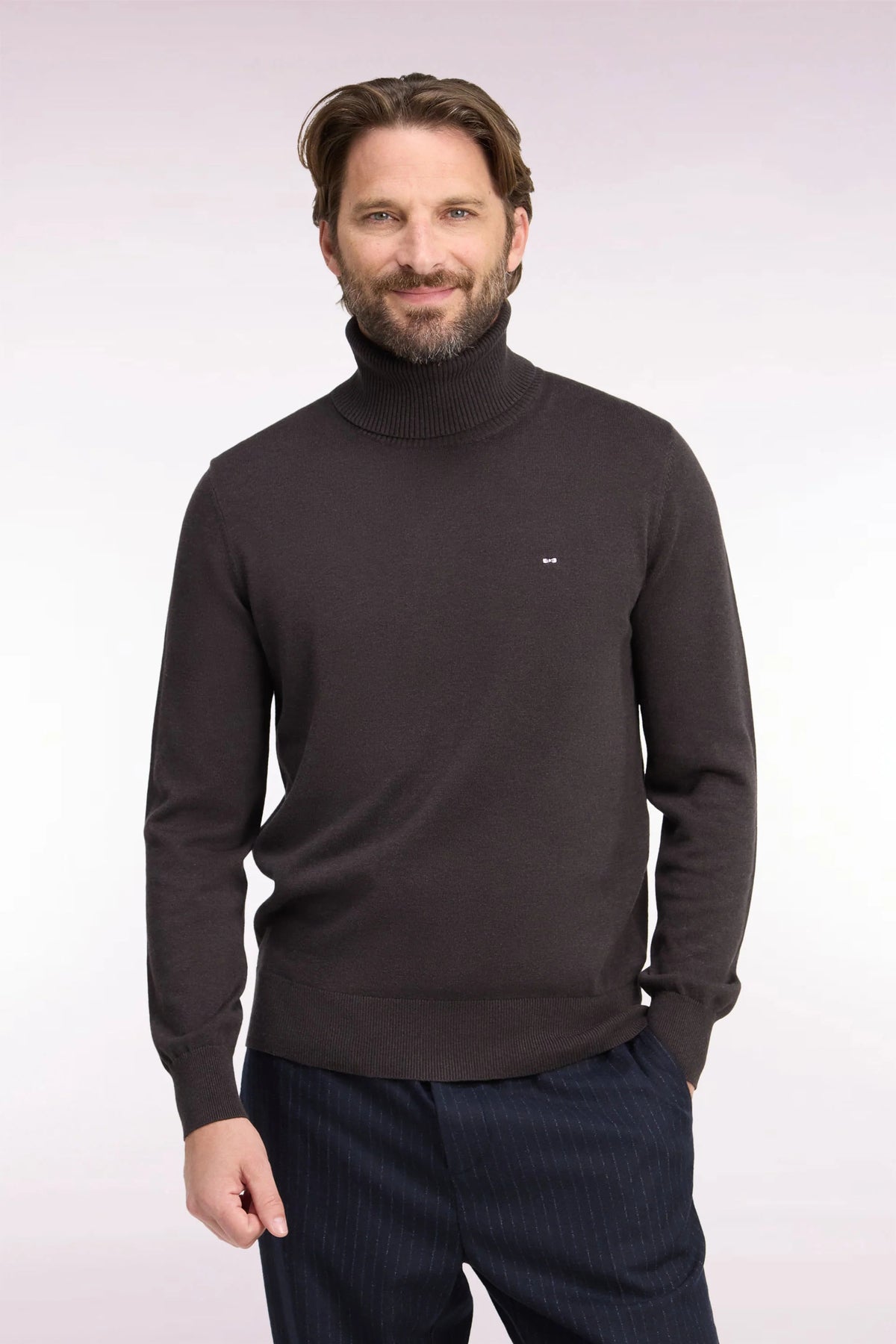 Eden Park Cotton Roll-Neck Sweater – Brown