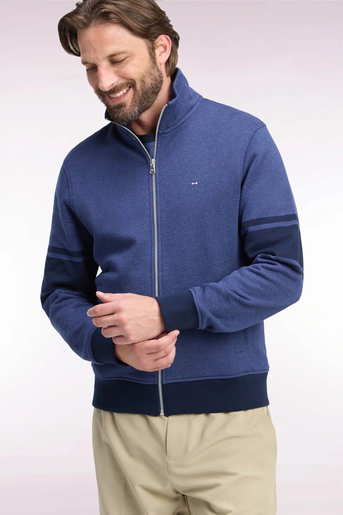 Eden Park Cotton Full-Zip Trucker Neck Sweatshirt – Navy