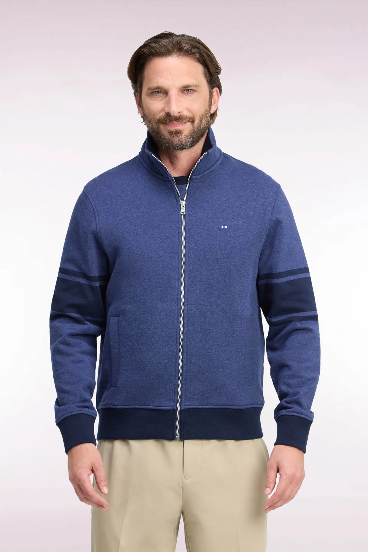 Eden Park Cotton Full-Zip Trucker Neck Sweatshirt – Navy