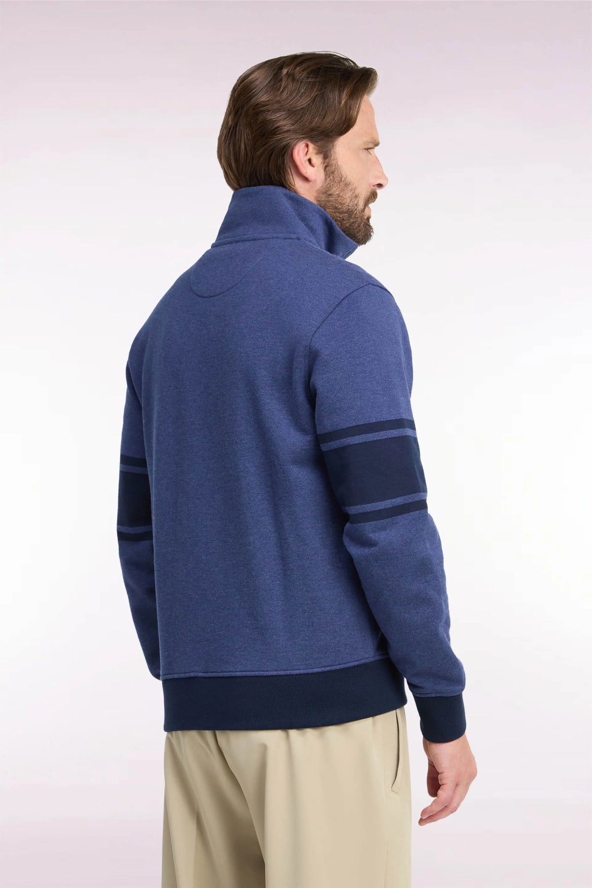 Eden Park Cotton Full-Zip Trucker Neck Sweatshirt – Navy