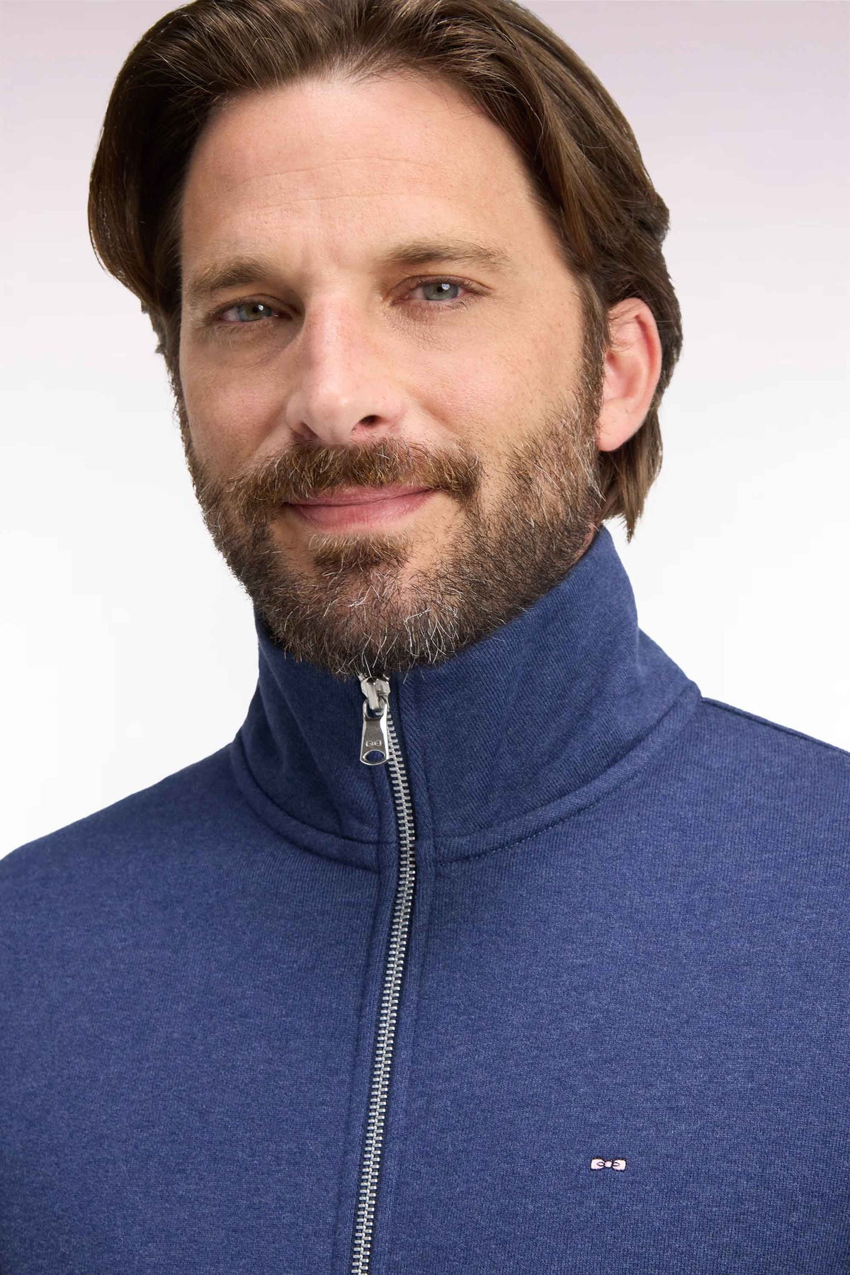 Eden Park Cotton Full-Zip Trucker Neck Sweatshirt – Navy