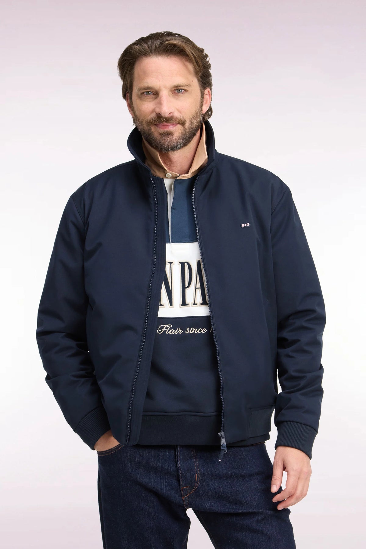 Eden Park Straight-Cut Nylon Blouson Jacket – Navy