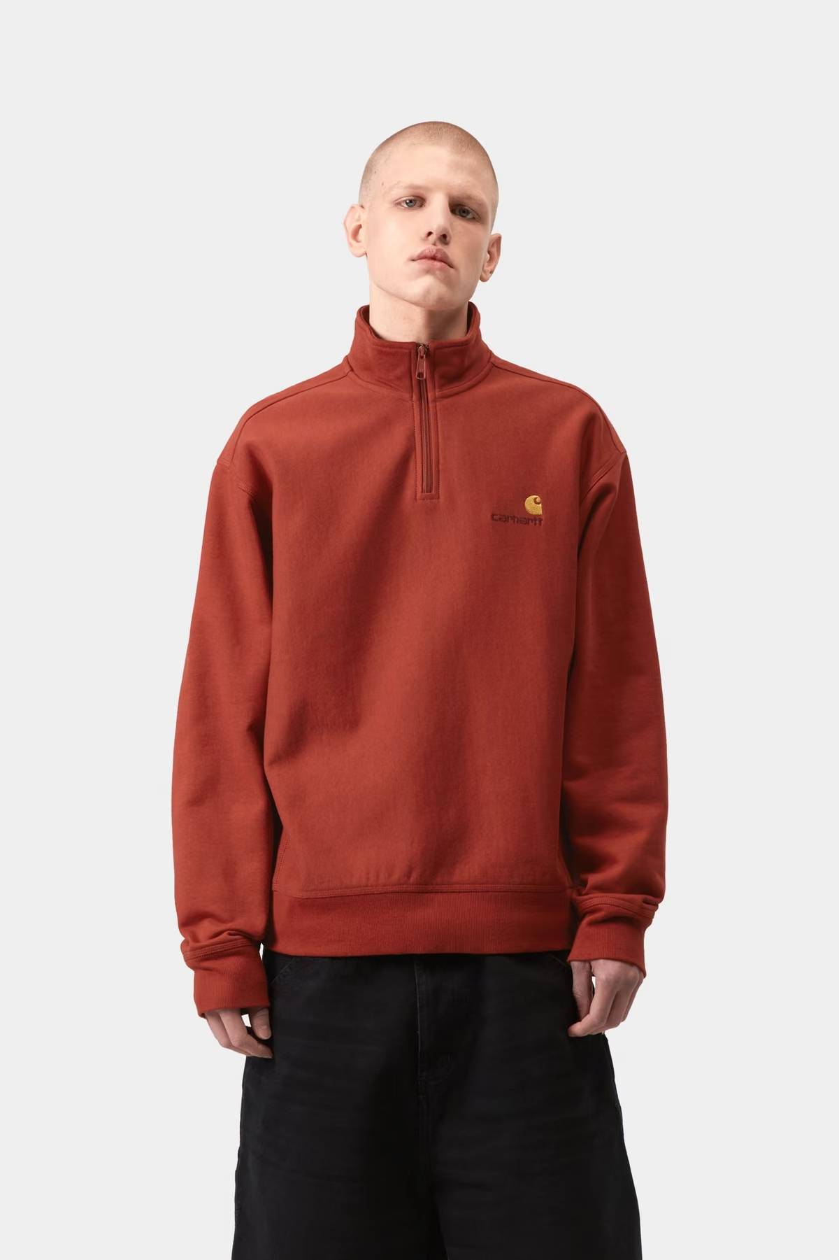 Carhartt WIP Half Zip American Script Sweatshirt - Red Oxide