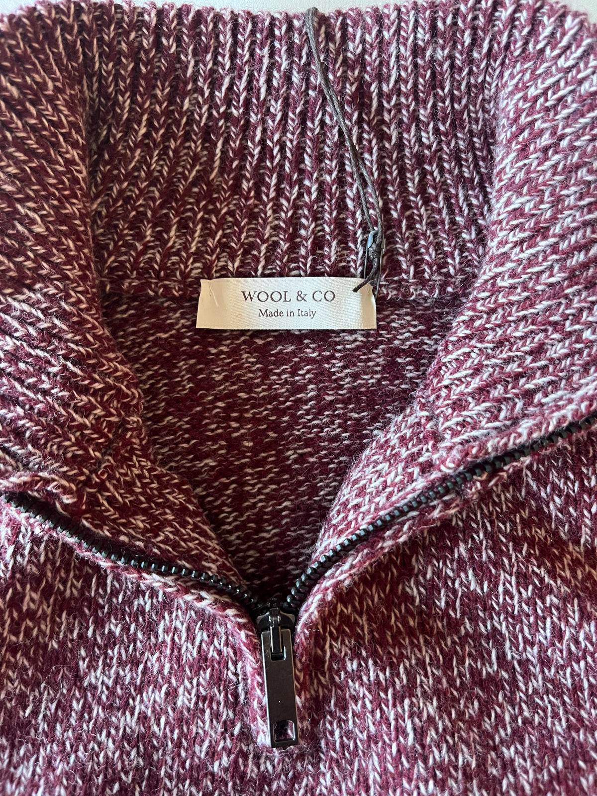 Wool & Co Lupetto Mouline Quarter Zip - Red