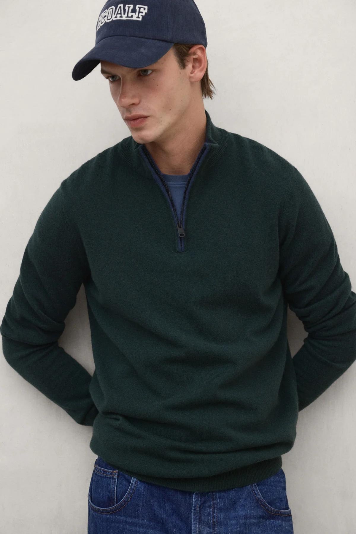 Ecoalf Larch Recycled Wool Quarter Zip - Cypress