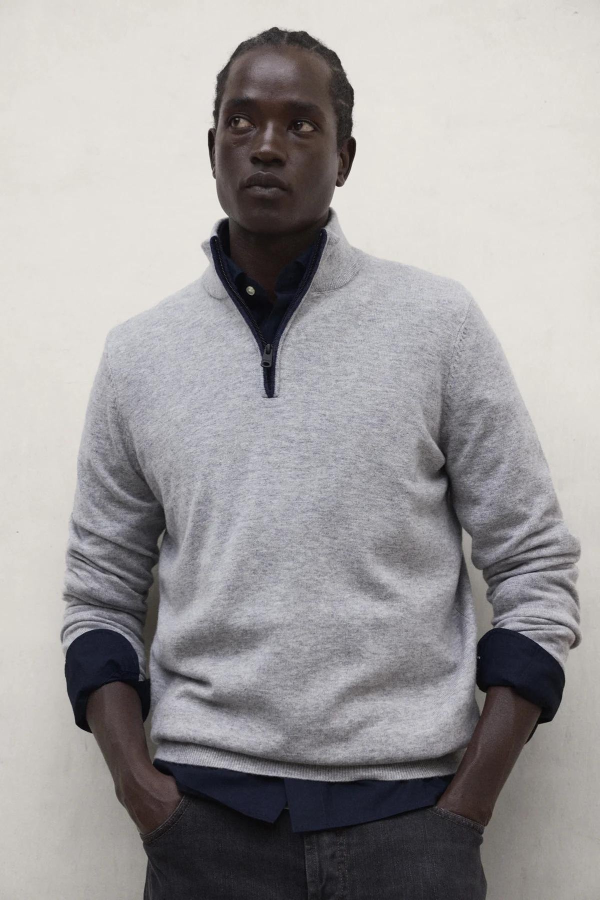 Ecoalf Larch Recycled Wool Quarter Zip - Light Grey Melange