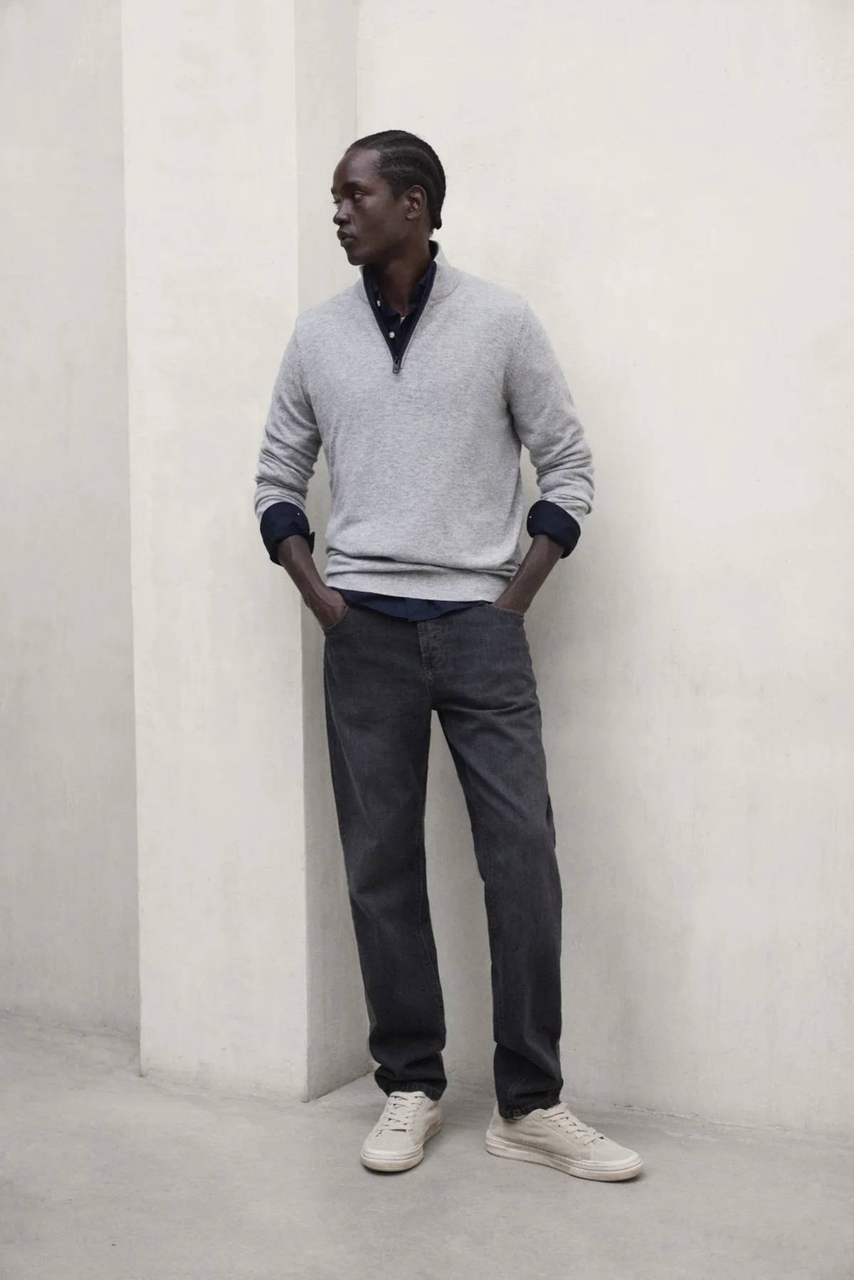 Ecoalf Larch Recycled Wool Quarter Zip - Light Grey Melange
