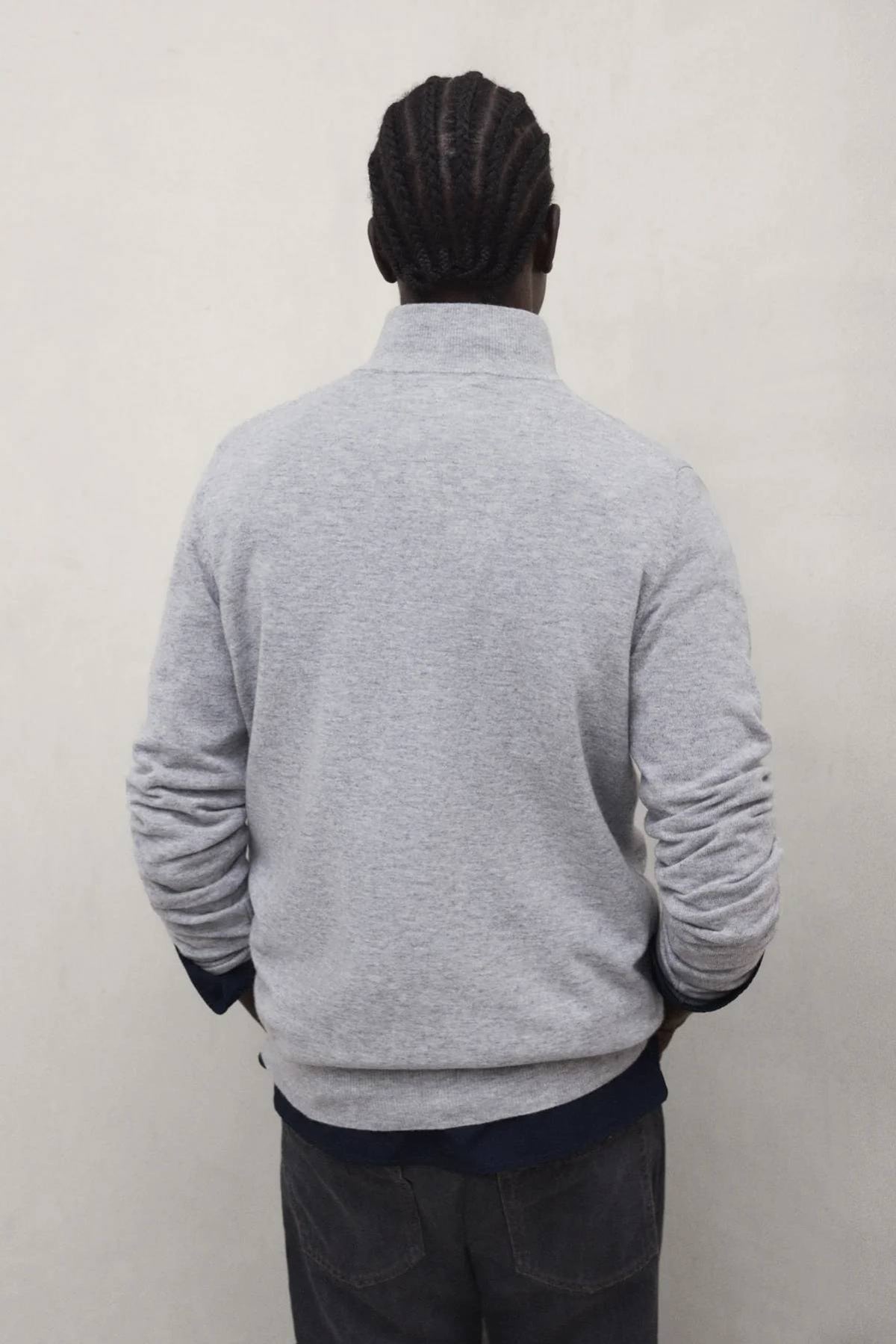 Ecoalf Larch Recycled Wool Quarter Zip - Light Grey Melange