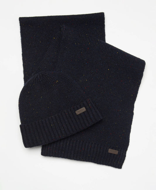 Barbour Carlton Fleck Beanie and Scarf Set - Navy