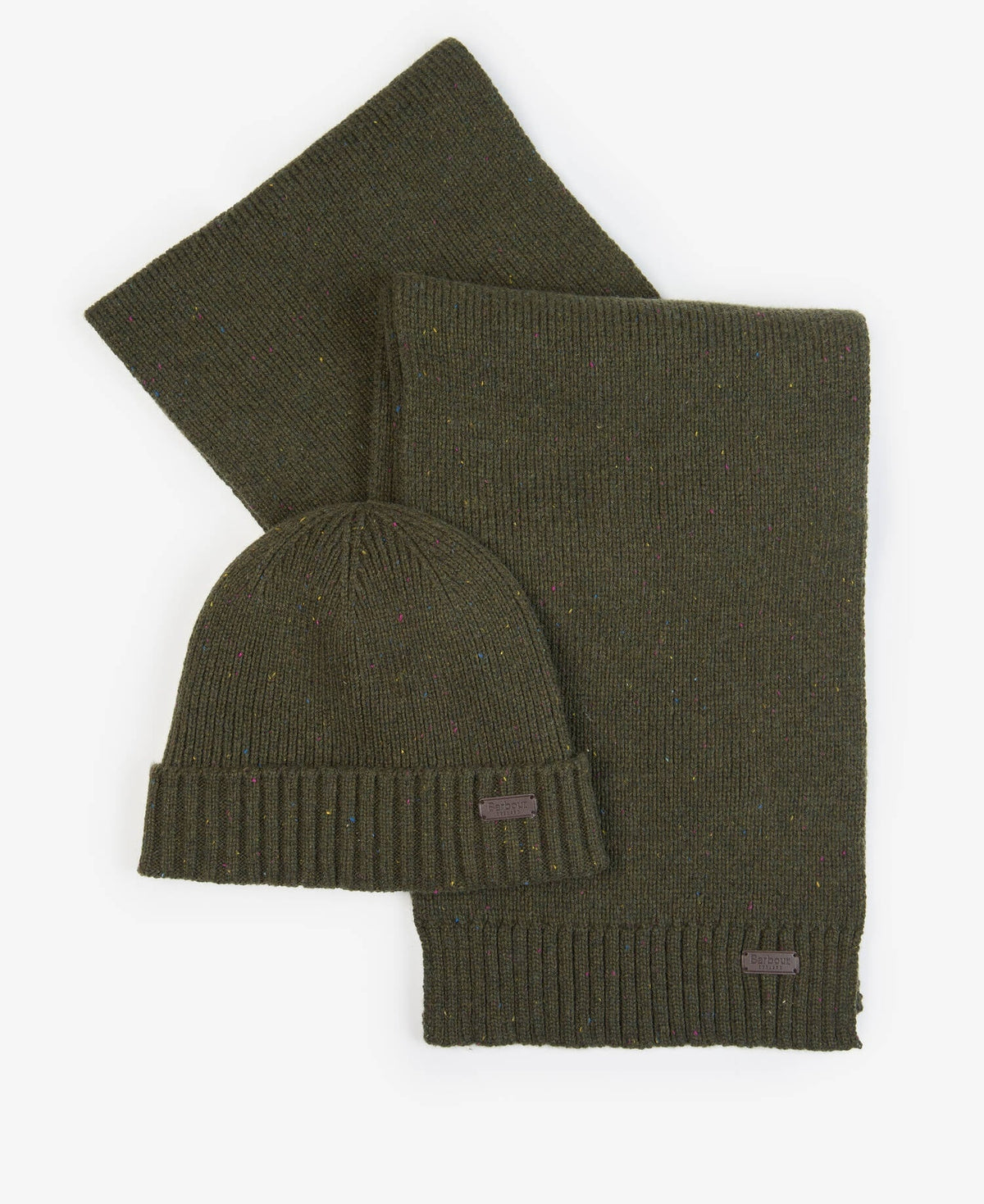 Barbour Carlton Fleck Beanie and Scarf Gift Set - Olive