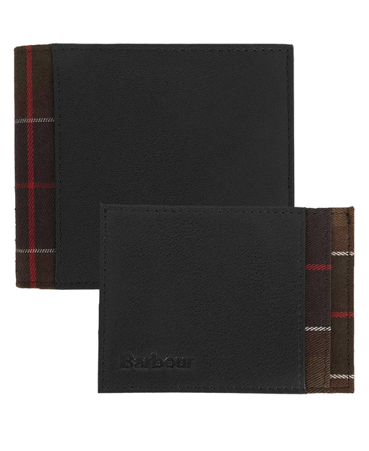 Barbour Leather Tartan Wallet & Card Holder Gift Set - Black