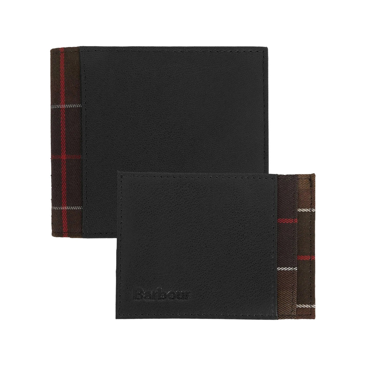 Barbour Leather Tartan Wallet & Card Holder Gift Set - Black