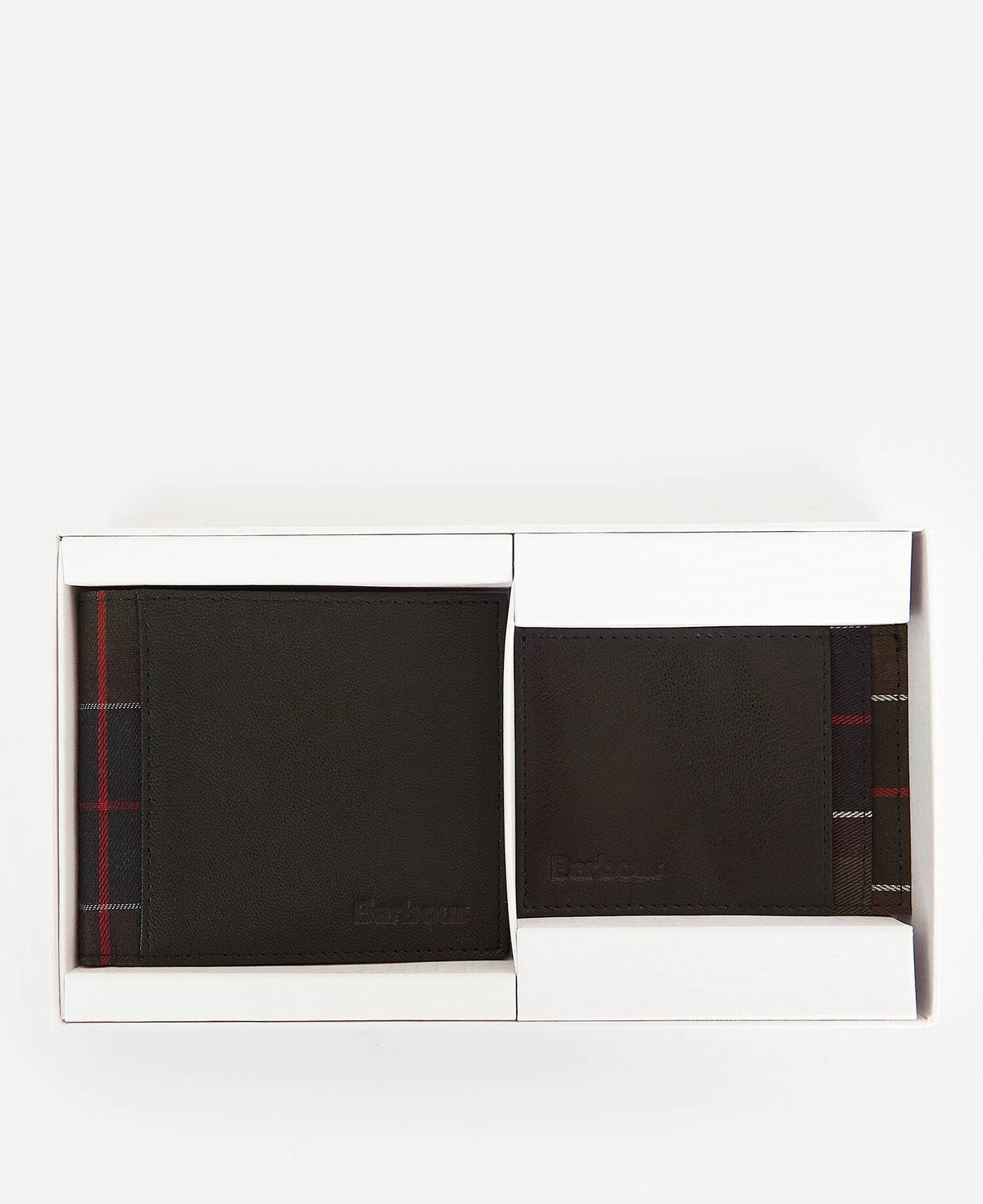 Barbour Leather Tartan Wallet & Card Holder Gift Set - Black
