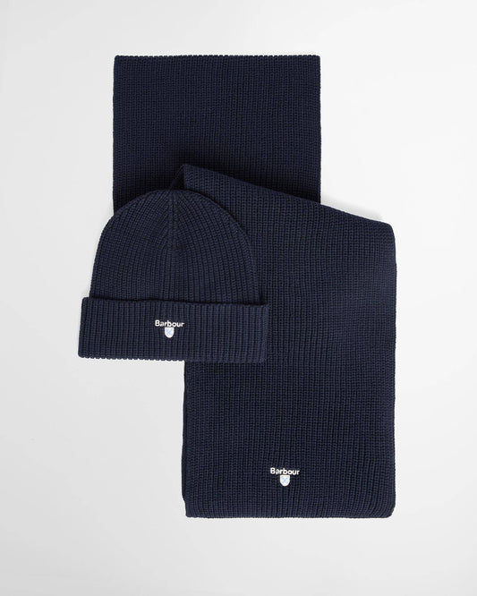 Barbour Cascade Beanie and Scarf Gift Set - Navy