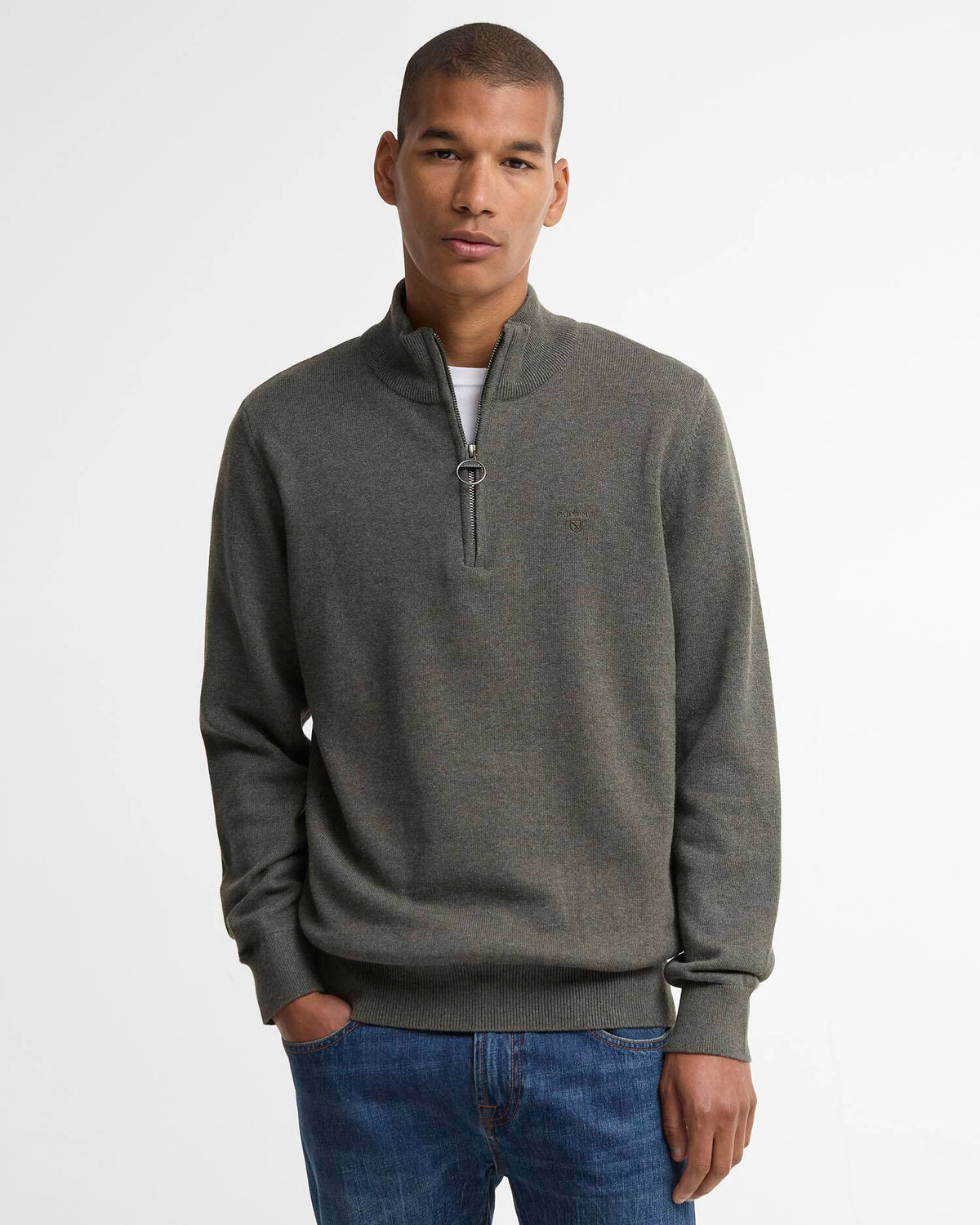 Barbour Cotton Quarter-Zip Jumper - Olive Marl