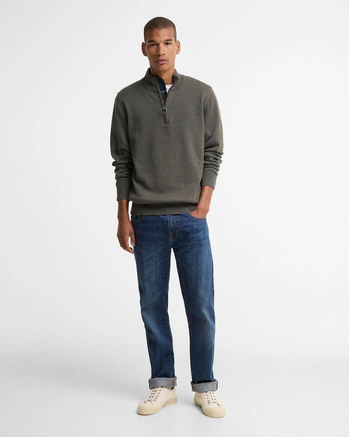 Barbour Cotton Quarter-Zip Jumper - Olive Marl